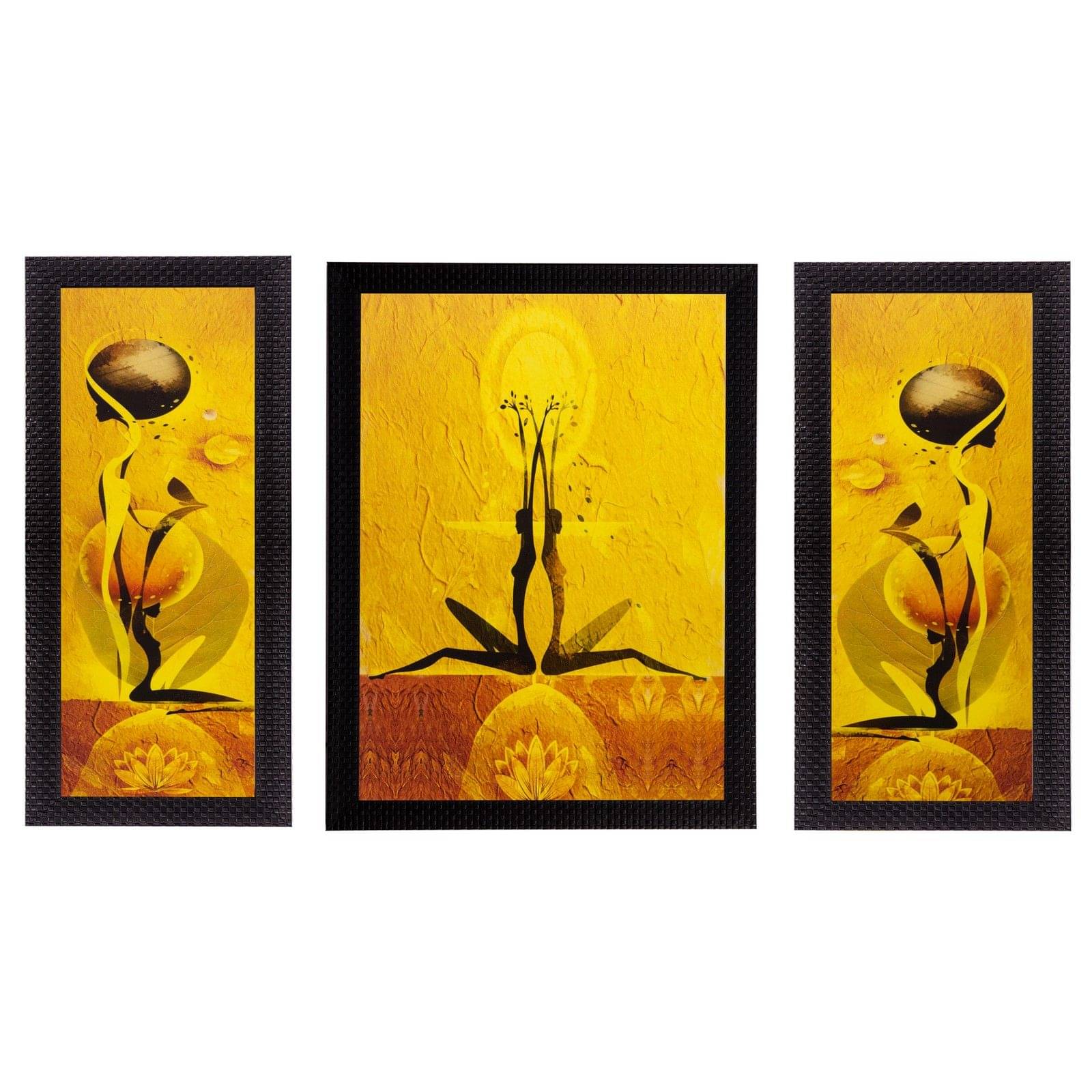     			eCraftIndia Set of 3 Yellow Dancing Girls UV Wall Art