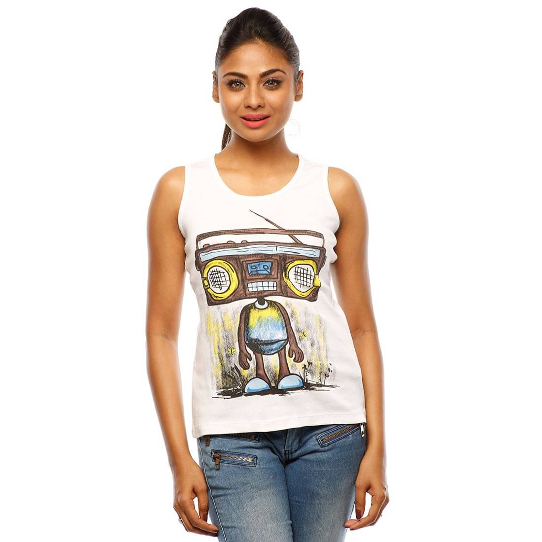     			Huetrap Women's Cotton Tank Top ( White )