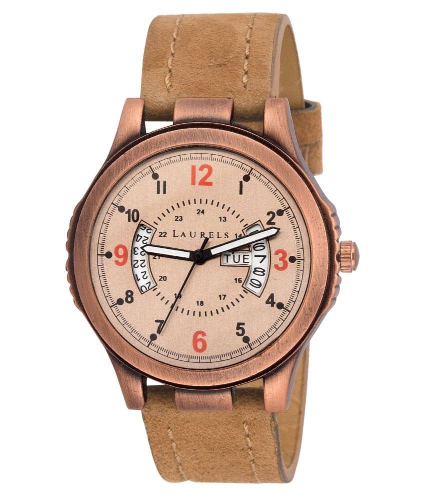     			Laurels Brown Leather Analog Men Watch
