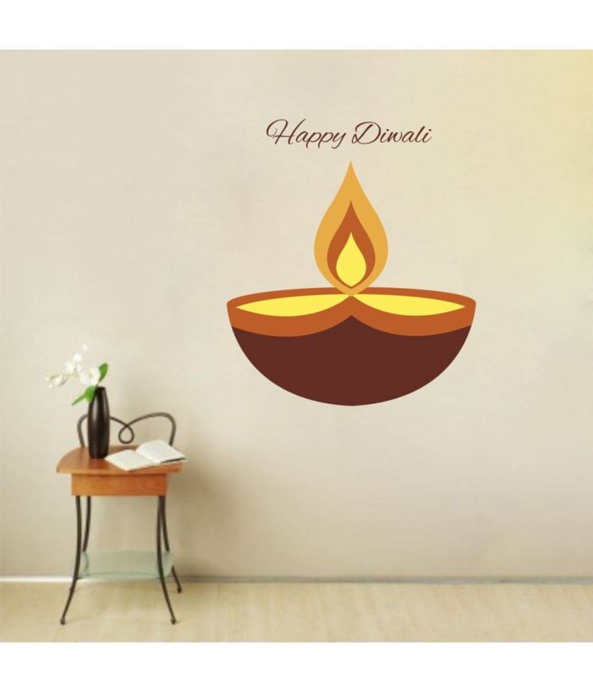 Decor Villa Three deepak happy diwali Vinyl Wall Stickers     			Decor Villa Three deepak happy diwali Vinyl Wall Stickers