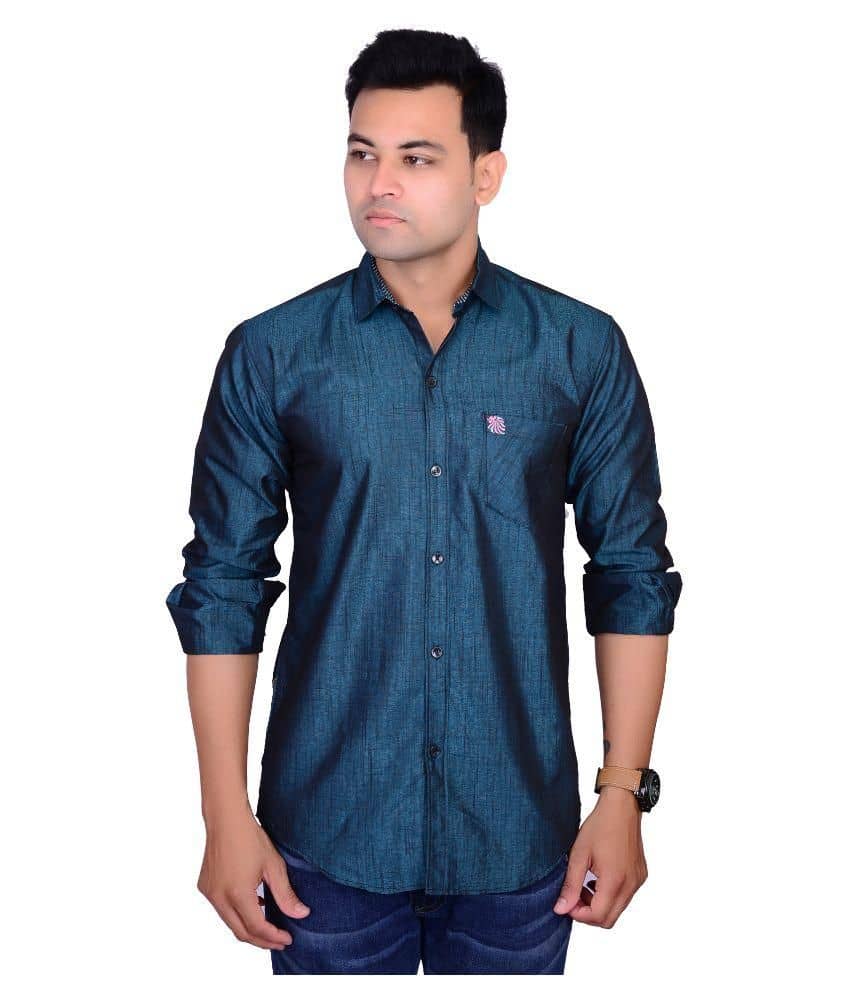 British Terminal Green Cotton Blend Slim Fit Full Sleeve Partywear Shirt