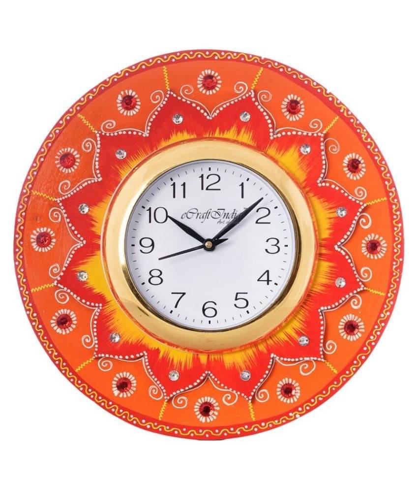 eCraftIndia White & Orange Handcrafted Floral Embellished Analogue Wall Clock eCraftIndia White & Orange Handcrafted Floral Embellished Analogue Wall Clock
