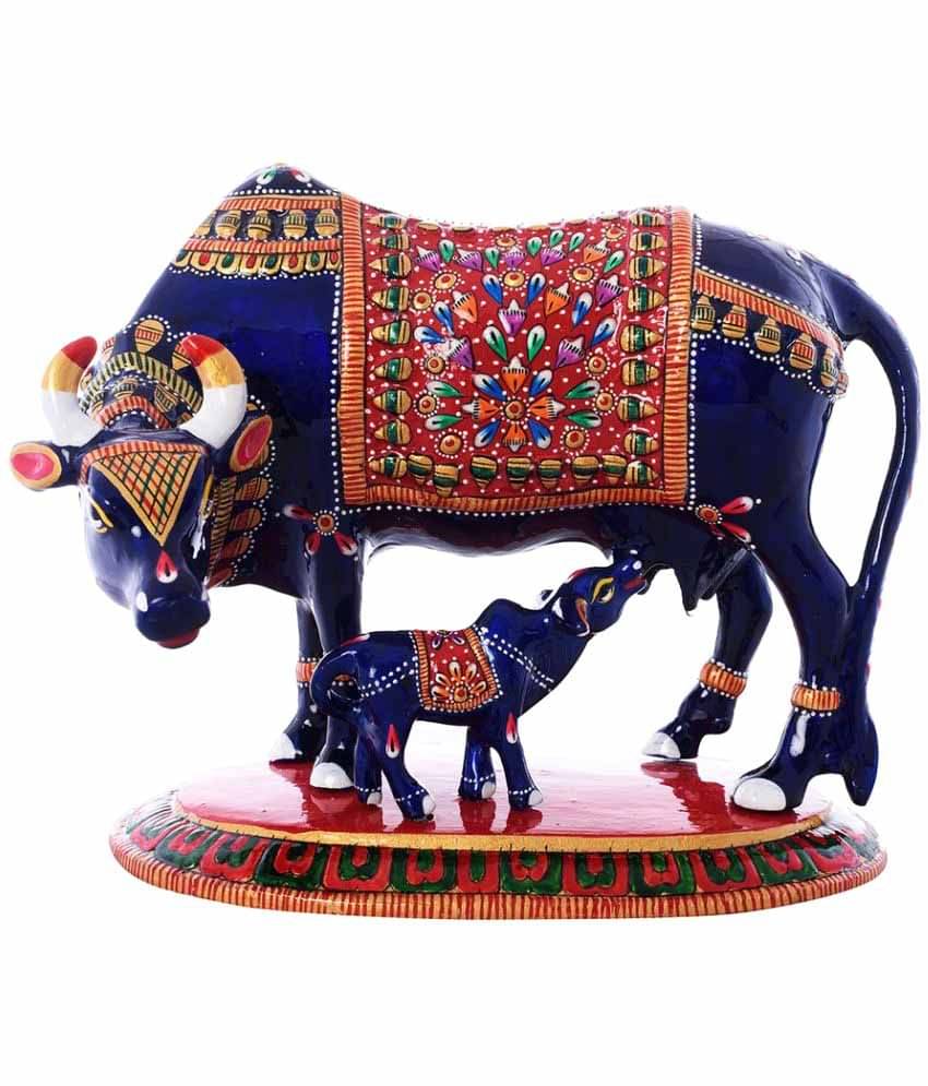 eCraftIndia Blue Meenakari & Metal Cow-Shaped Showpiece with a Calf     			eCraftIndia Blue Meenakari & Metal Cow-Shaped Showpiece with a Calf