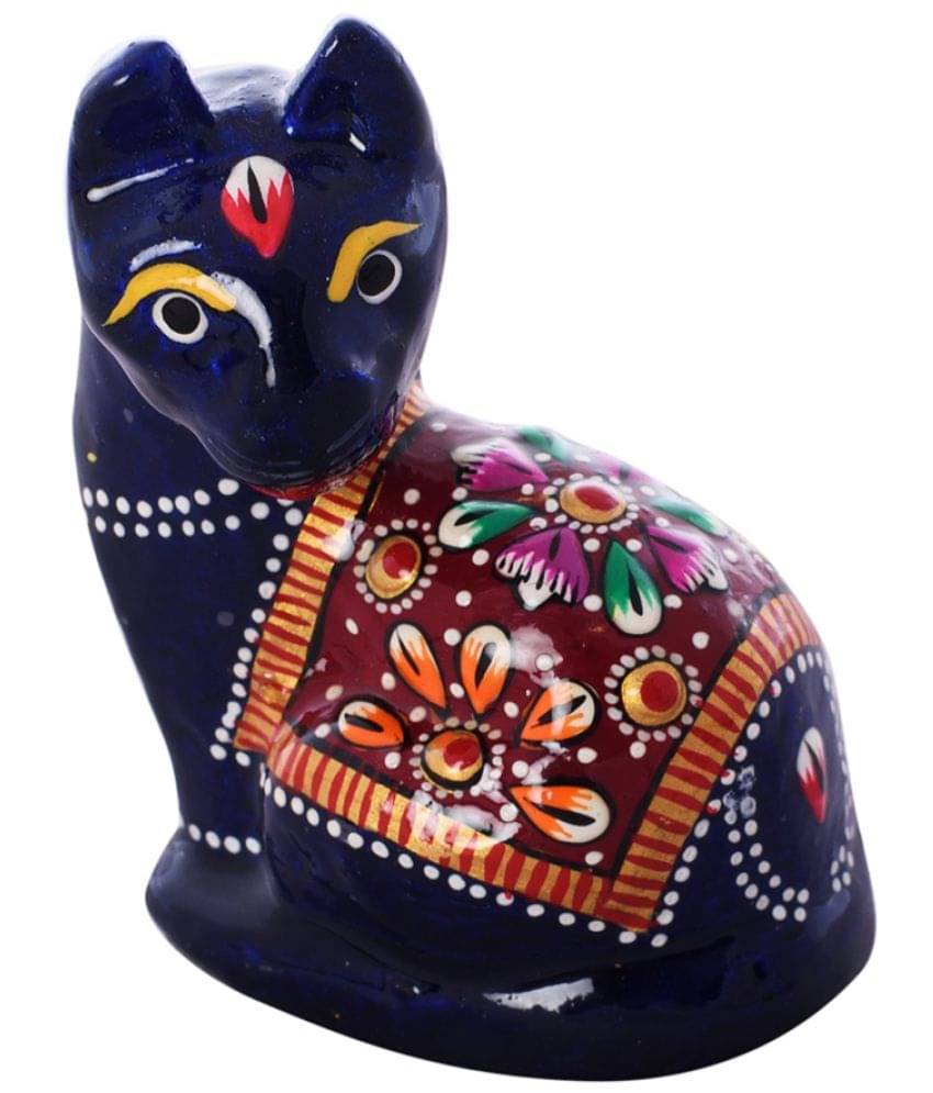     			eCraftIndia Blue Meenakari & Metal Cat-Shaped Showpiece