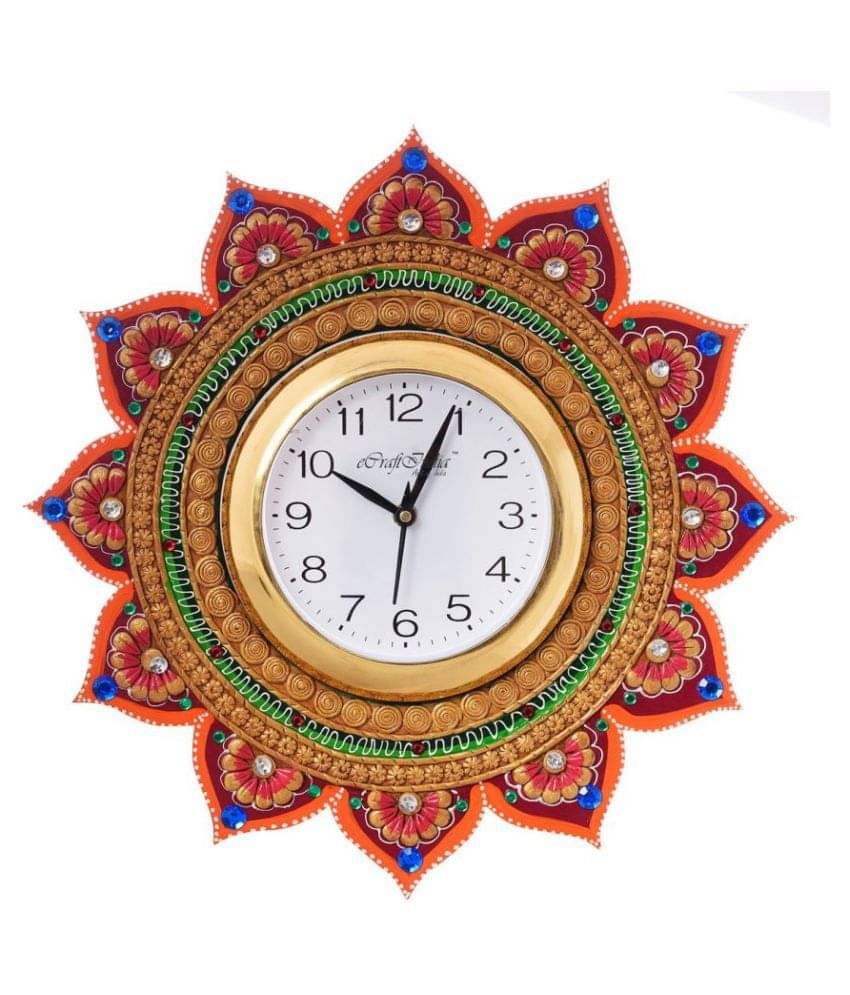 eCraftIndia White Dial Wooden 35.56 cm Handcrafted Analogue Wall Clock eCraftIndia White Dial Wooden 35.56 cm Handcrafted Analogue Wall Clock