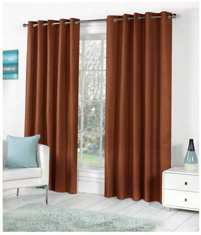 Tanishka Fabs Semi-Transparent Curtain 7 ft ( Pack of 2 ) - Brown Tanishka Fabs Semi-Transparent Curtain 7 ft ( Pack of 2 ) - Brown
