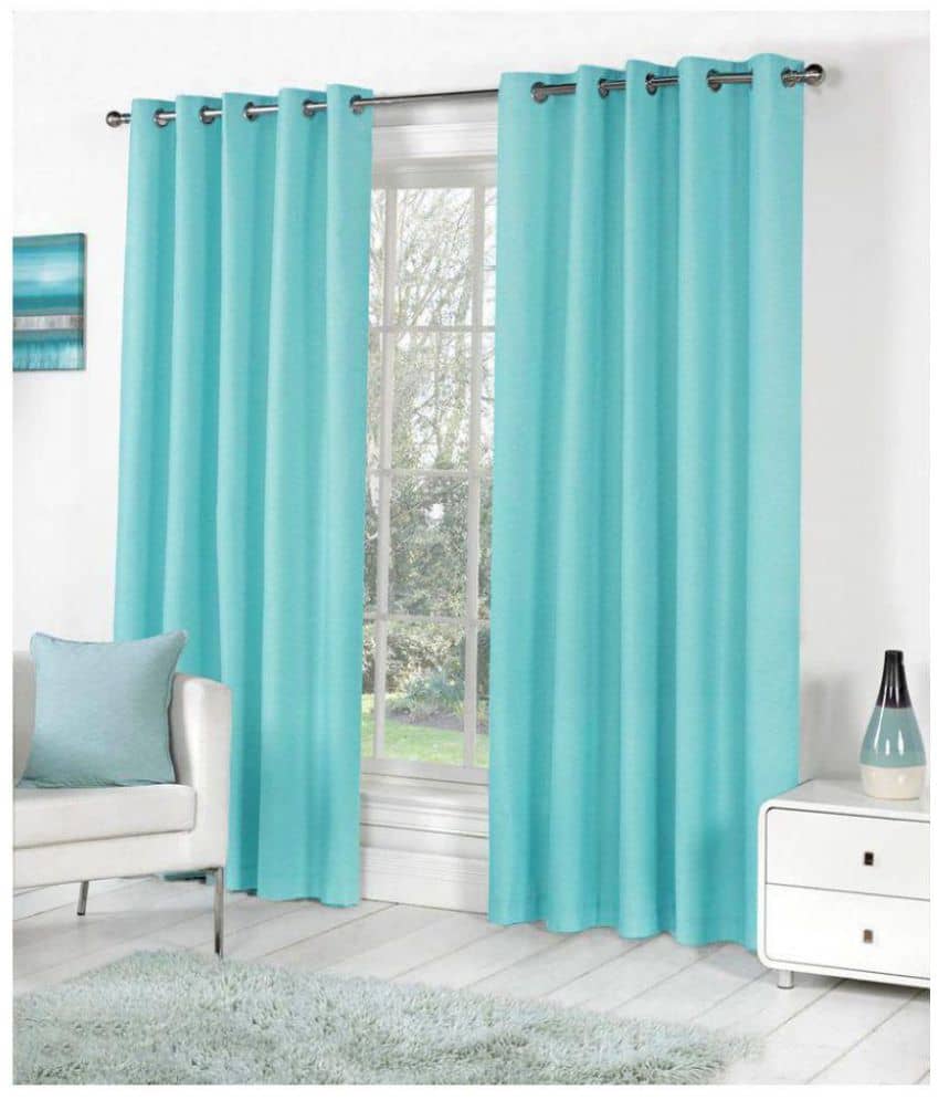 Tanishka Fabs Solid Semi-Transparent Eyelet Door Curtain 7 ft Pack of 2 -Aqua