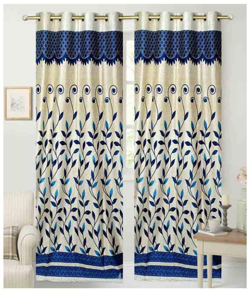     			Tanishka Fabs Floral Semi-Transparent Eyelet Door Curtain 7 ft Pack of 2 -Multi Color