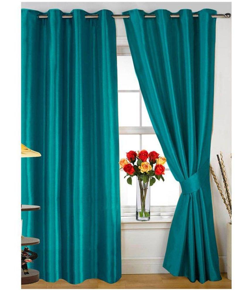     			Tanishka Fabs Semi-Transparent Curtain 5 ft ( Pack of 2 ) - Aqua