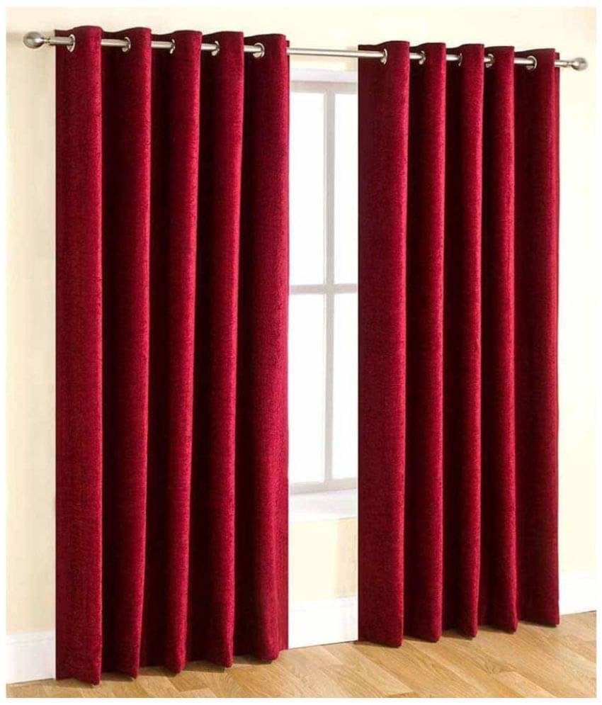 Tanishka Fabs Semi-Transparent Curtain 7 ft ( Pack of 2 ) - Maroon Tanishka Fabs Semi-Transparent Curtain 7 ft ( Pack of 2 ) - Maroon
