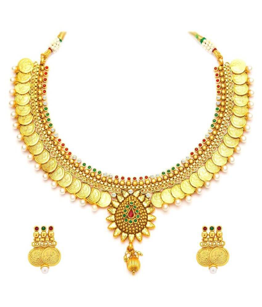     			Youbella Golden Alloy Necklace Set with Earrings
