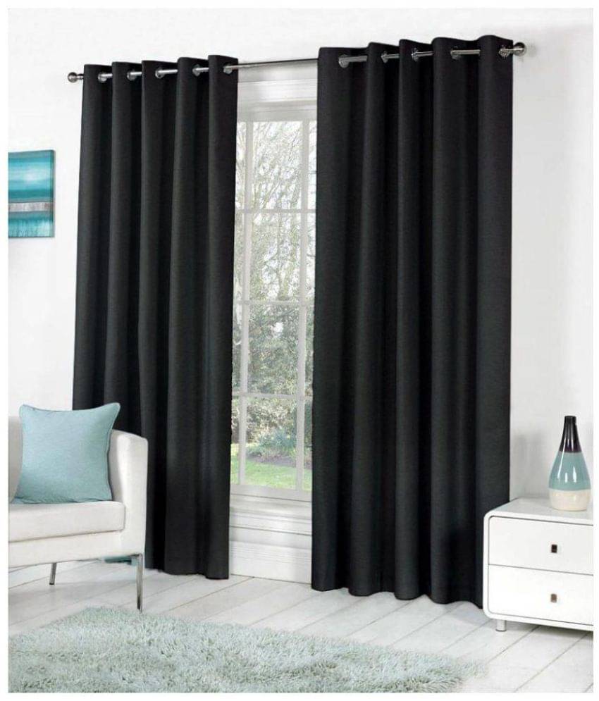 Panipat Textile Hub Solid Semi-Transparent Eyelet Door Curtain 7 ft Pack of 2 -Black Panipat Textile Hub Solid Semi-Transparent Eyelet Door Curtain 7 ft Pack of 2 -Black
