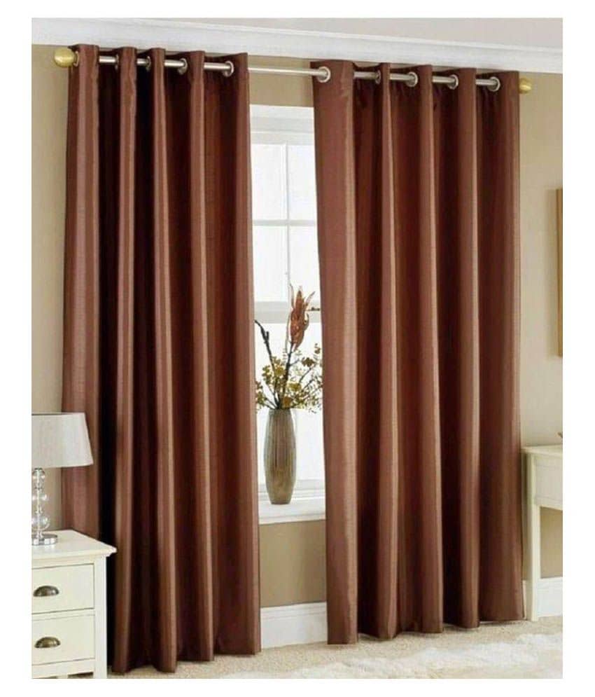 Panipat Textile Hub Solid Semi-Transparent Eyelet Door Curtain 7 ft Pack of 2 -Brown