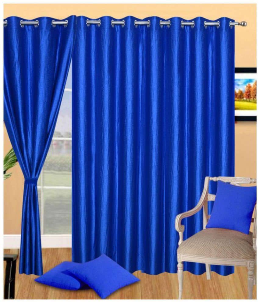 Panipat Textile Hub Solid Semi-Transparent Eyelet Door Curtain 7 ft Pack of 2 -Blue