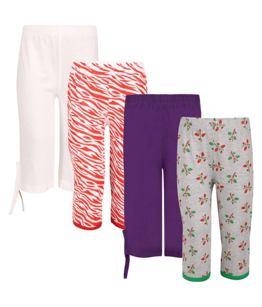 Sini Mini Pack of 4 Girls Cotton Capris ( Multicolor )