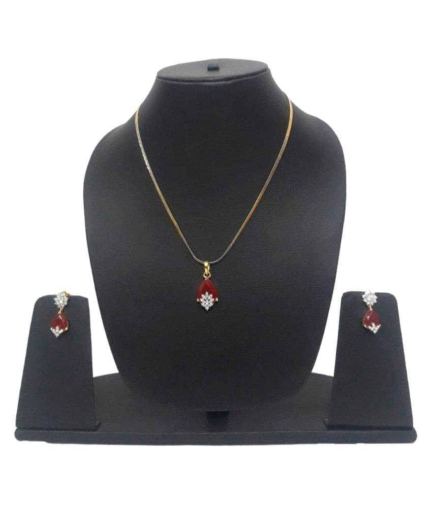 Navya Collections Red Alloy American Diamond Pendant Set Navya Collections Red Alloy American Diamond Pendant Set