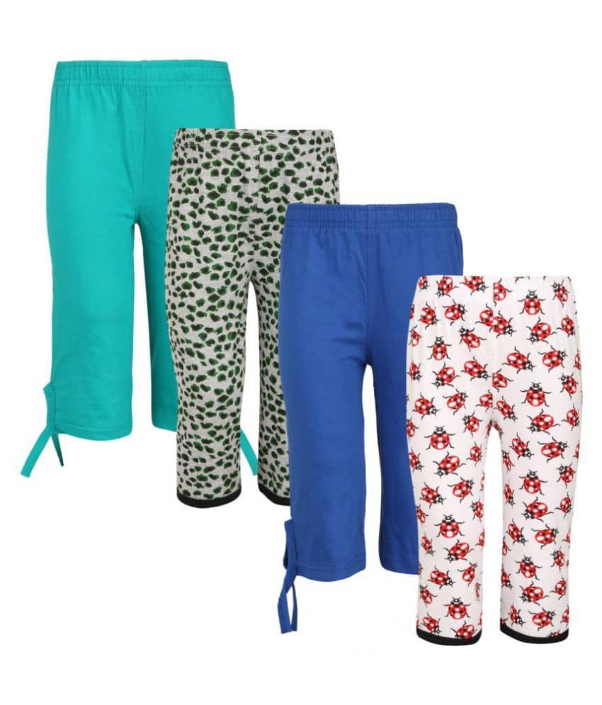 Sini Mini Pack of 4 Girls Cotton Capris ( Multicolor )