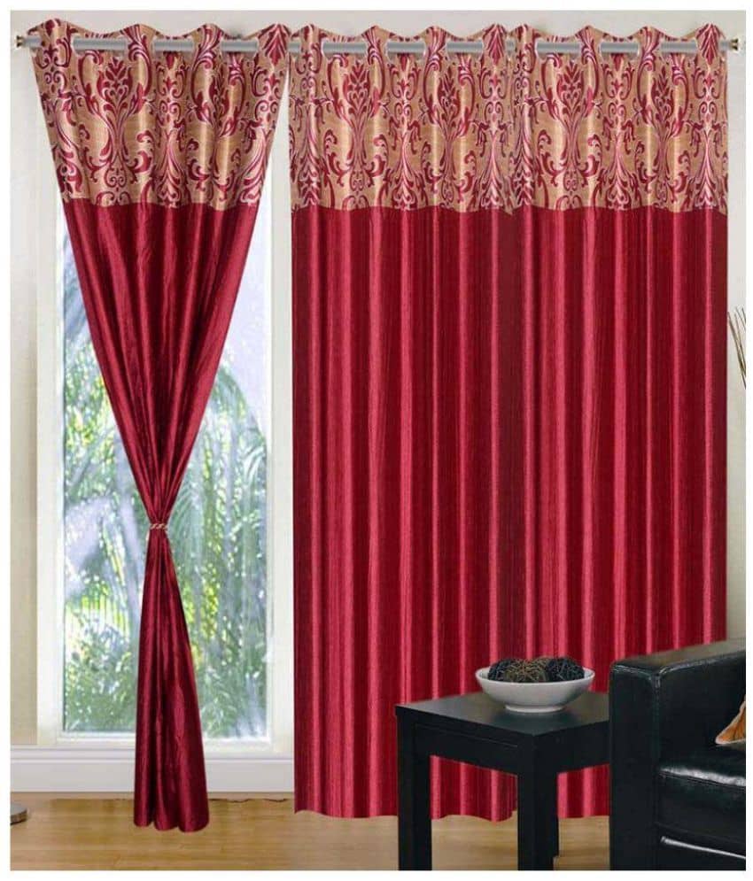 Panipat Textile Hub Floral Blackout Eyelet Door Curtain 7 ft Pack of 2 -Maroon