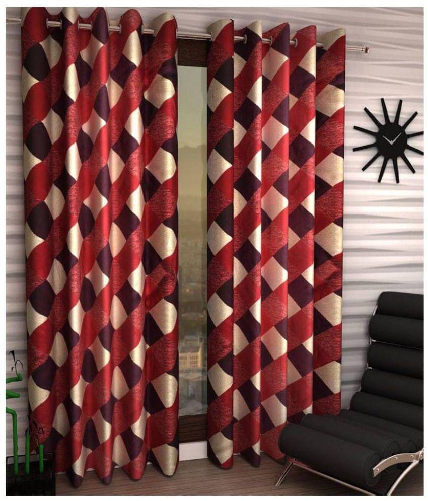     			Panipat Textile Hub Geometrical Semi-Transparent Eyelet Door Curtain 7 ft Pack of 2 -Multi Color