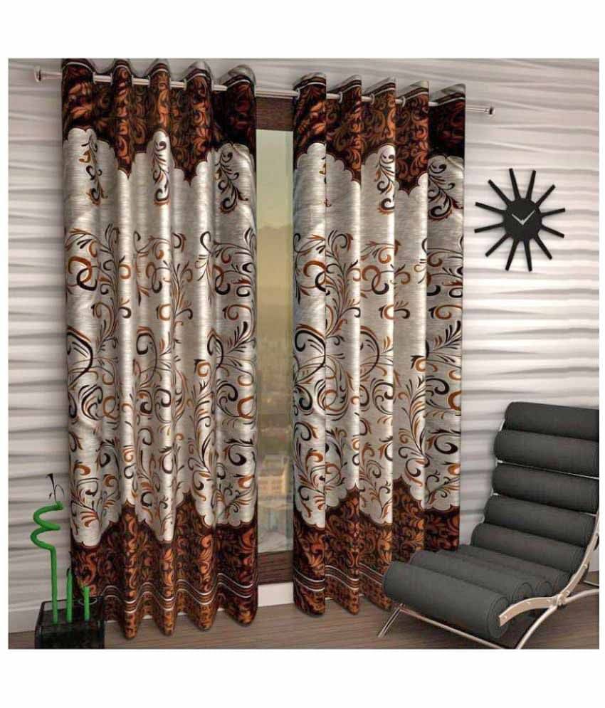     			Panipat Textile Hub Printed Semi-Transparent Eyelet Door Curtain 7 ft Pack of 2 -Multi Color