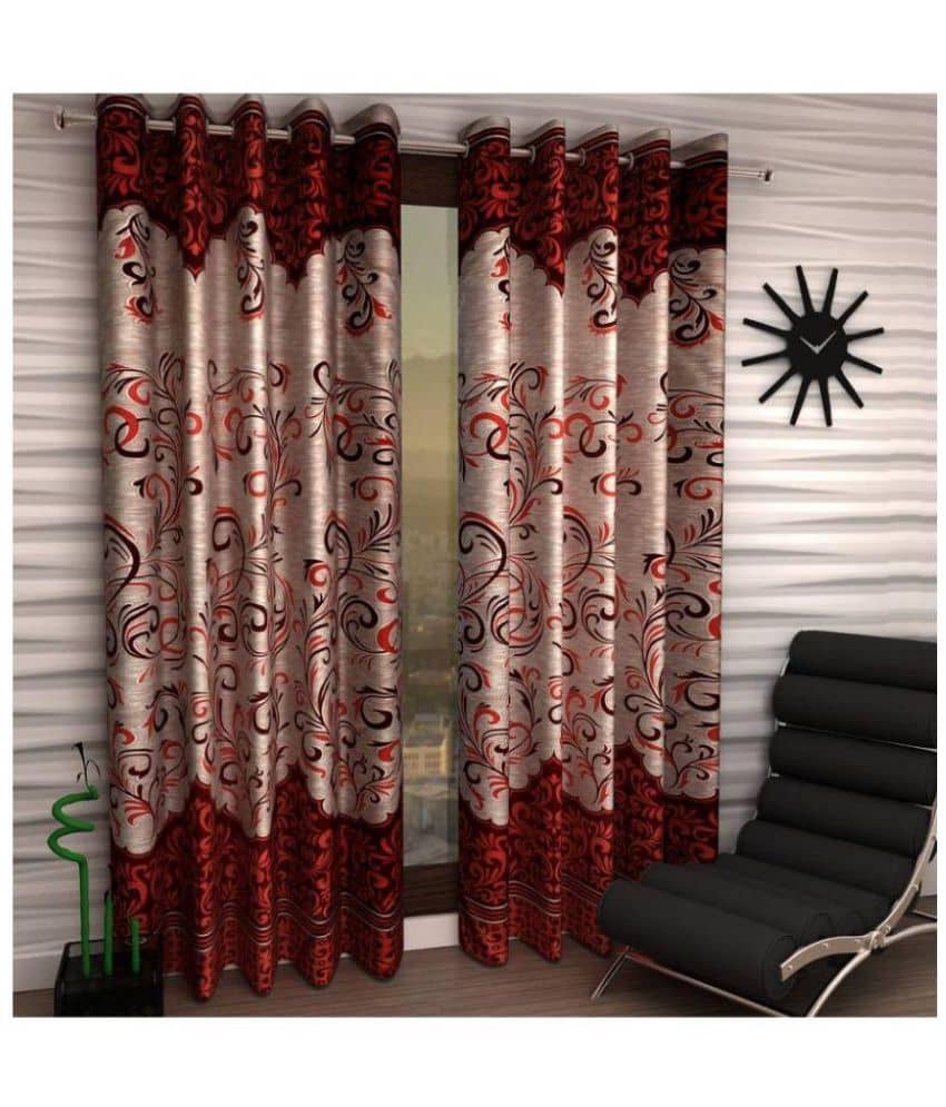 Panipat Textile Hub Floral Semi-Transparent Eyelet Door Curtain 7 ft Pack of 2 -Multi Color