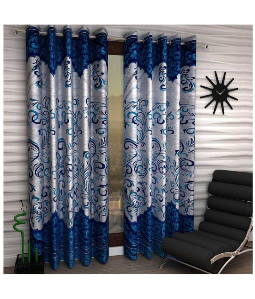 Panipat Textile Hub Floral Semi-Transparent Eyelet Door Curtain 7 ft Pack of 2 -Blue Panipat Textile Hub Floral Semi-Transparent Eyelet Door Curtain 7 ft Pack of 2 -Blue