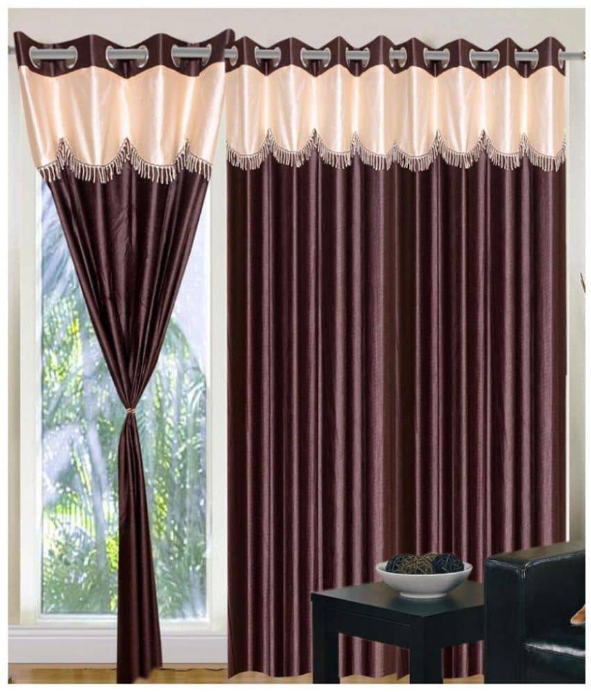Panipat Textile Hub Solid Semi-Transparent Eyelet Door Curtain 7 ft Pack of 2 -Brown