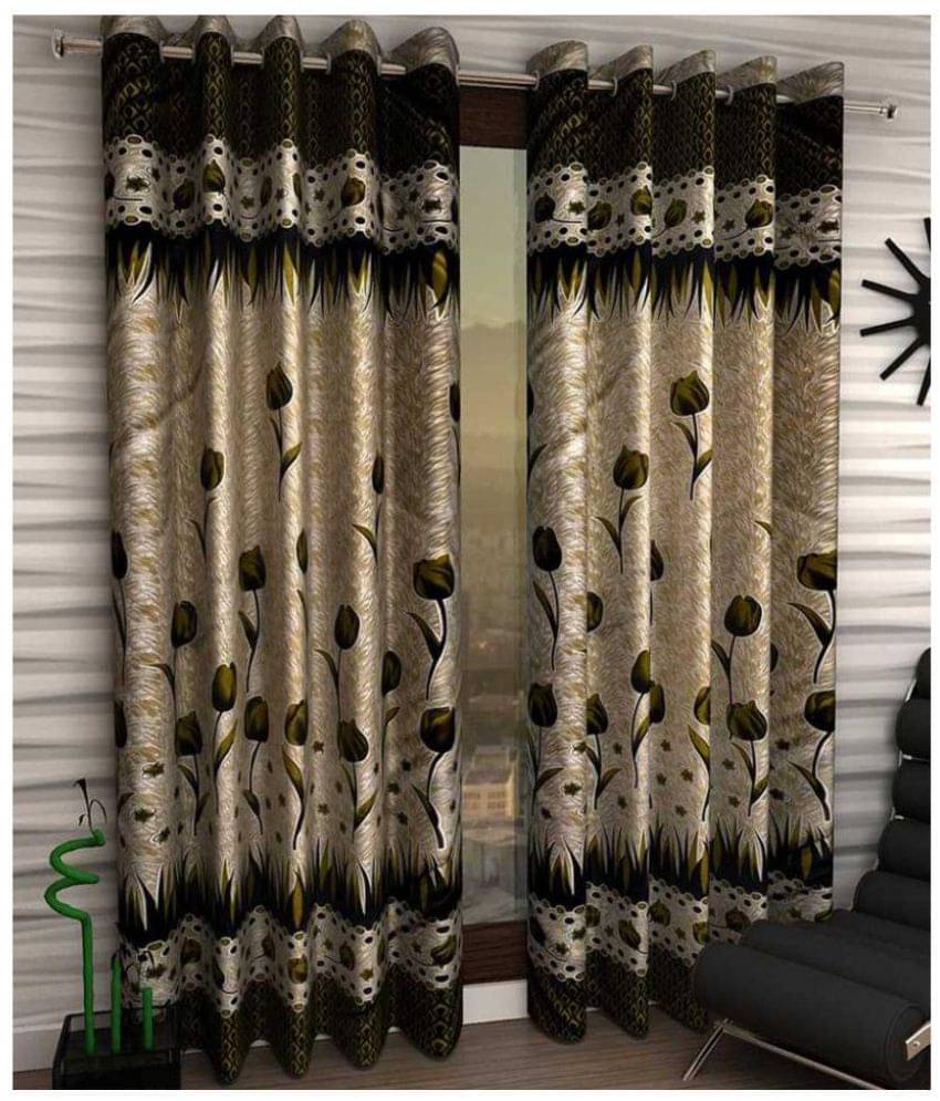     			Panipat Textile Hub Floral Semi-Transparent Eyelet Door Curtain 7 ft Pack of 2 -Multi Color