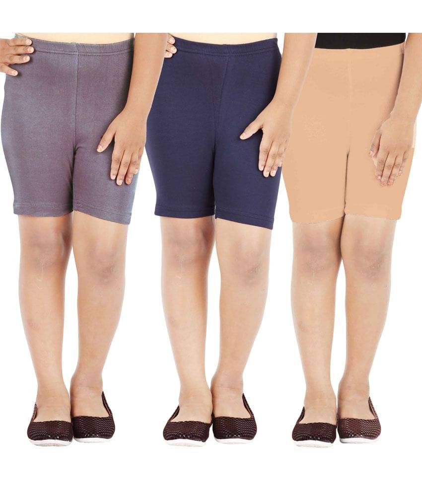     			LULA Pack of 3 Girls Cotton Blend Cycling Shorts ( Multicolor )