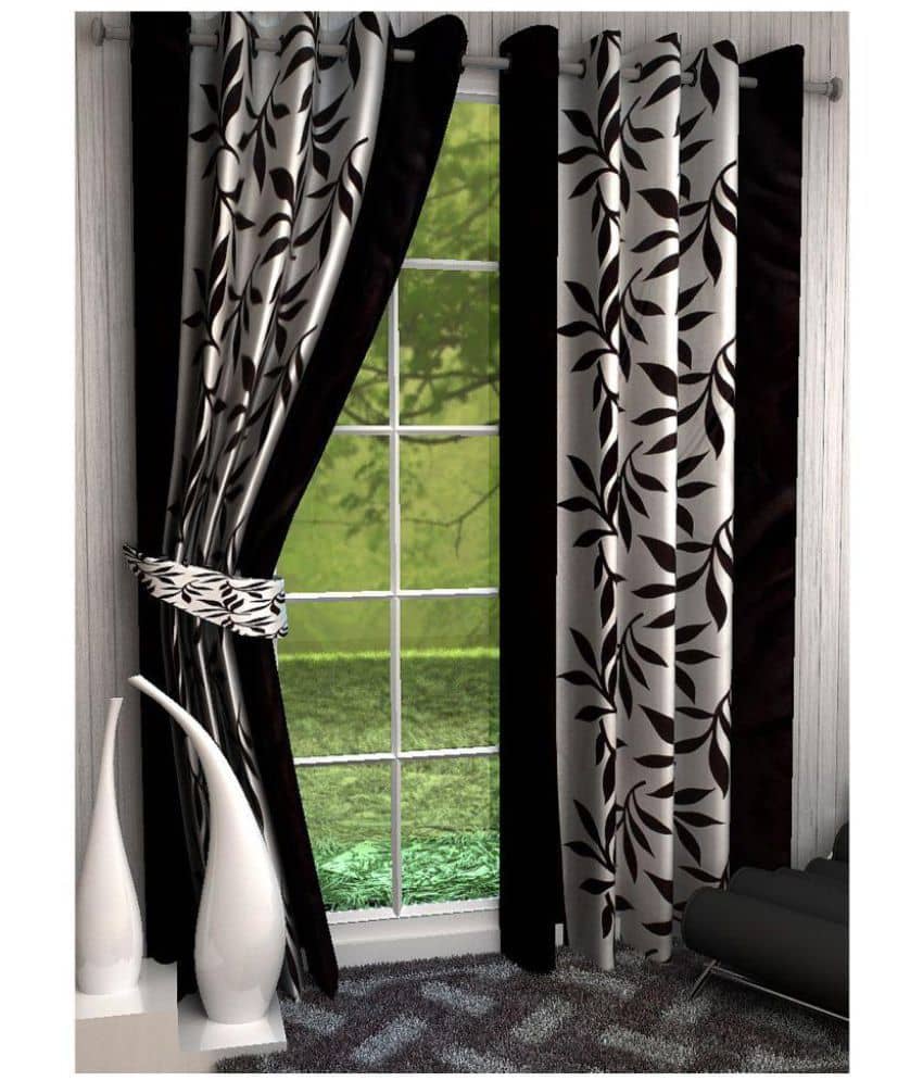 Panipat Textile Hub Floral Semi-Transparent Eyelet Door Curtain 7 ft Pack of 2 -Multi Color