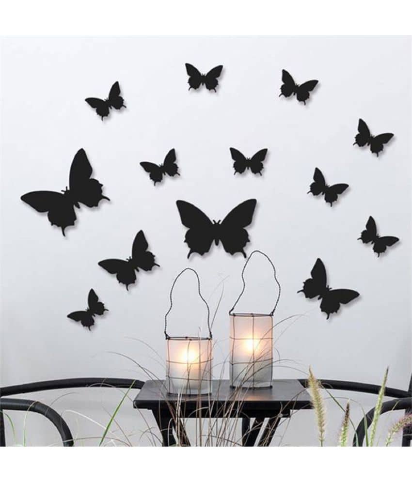 Jaamso Royals Black 3D Butterflies PVC Black Wall Sticker - Pack of 1