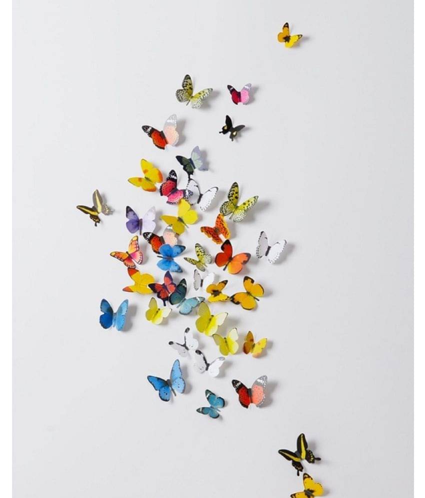 Jaamso Royals Multi Color 3D Butterflies PVC Multicolour Wall Sticker - Pack of 1 Jaamso Royals Multi Color 3D Butterflies PVC Multicolour Wall Sticker - Pack of 1