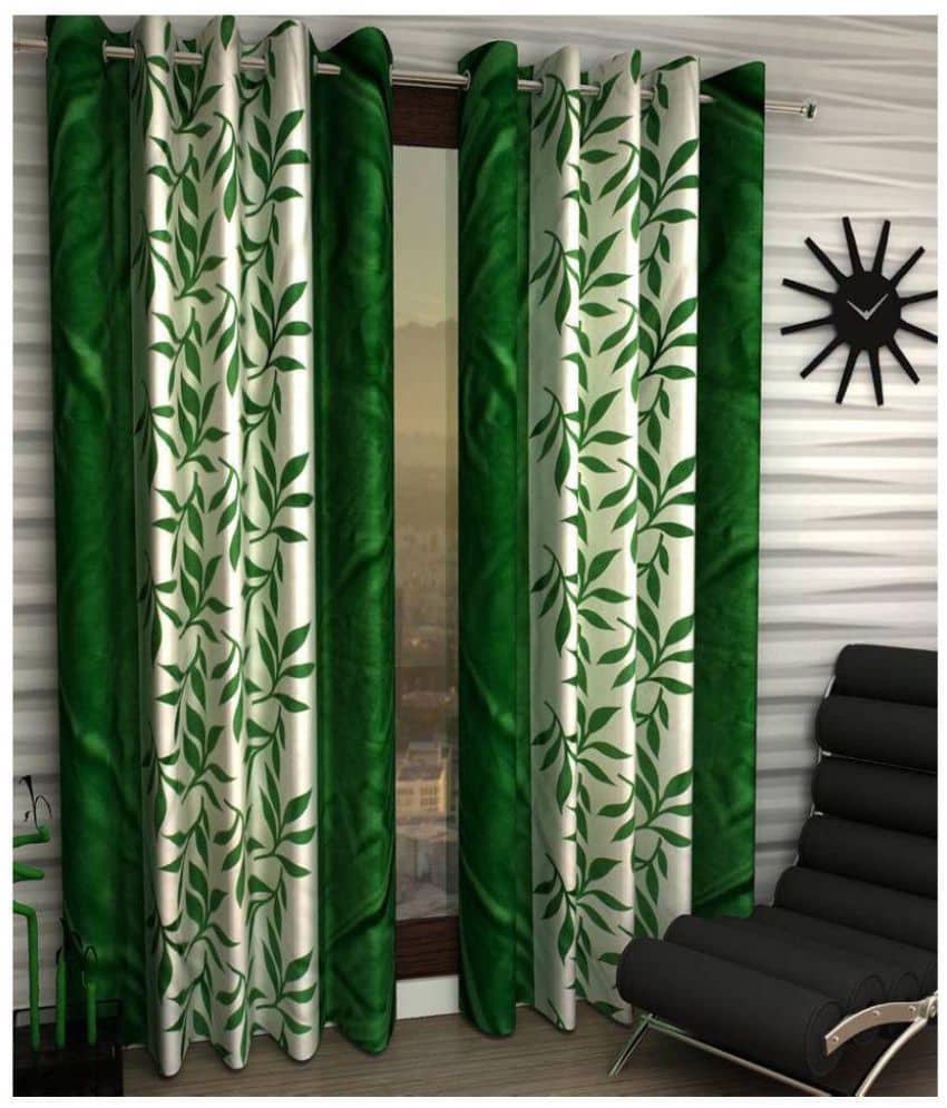 Panipat Textile Hub Floral Semi-Transparent Eyelet Door Curtain 7 ft Pack of 2 -Multi Color
