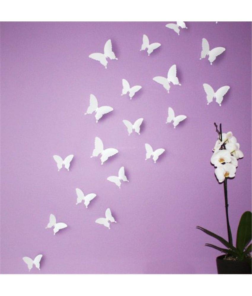 Jaamso Royals White 3D Butterflies PVC White Wall Sticker - Pack of 1 Jaamso Royals White 3D Butterflies PVC White Wall Sticker - Pack of 1