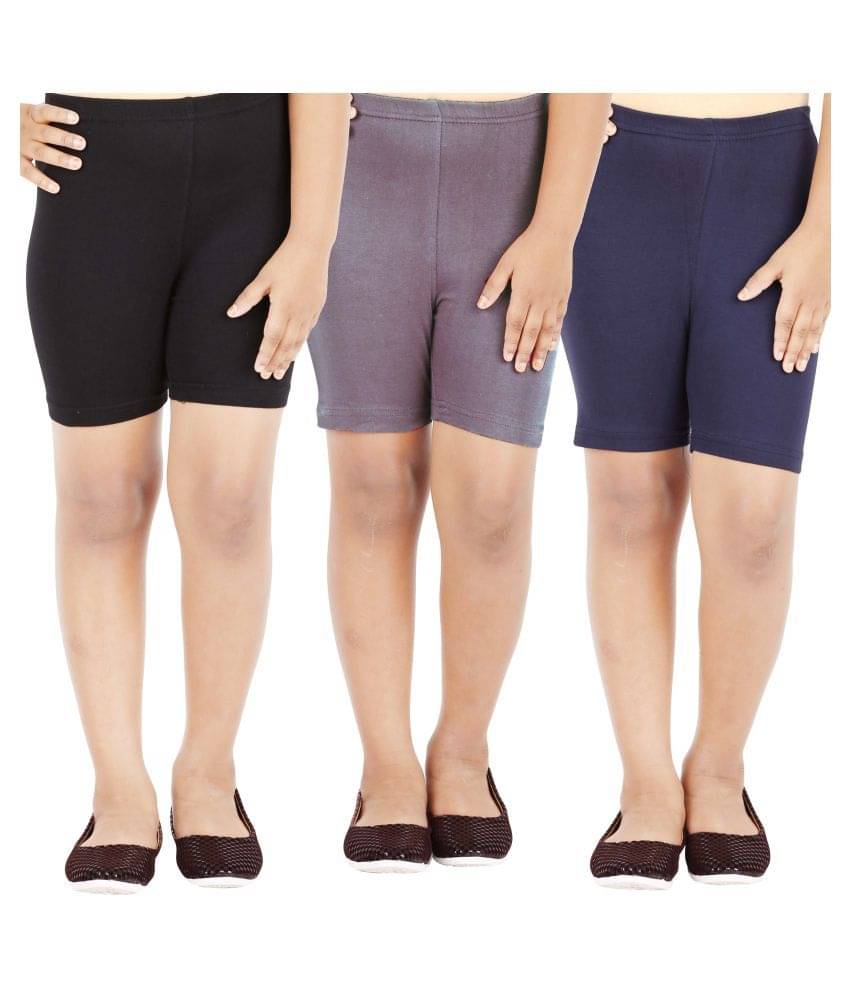     			LULA Pack of 3 Girls Cotton Blend Cycling Shorts ( Multicolor )