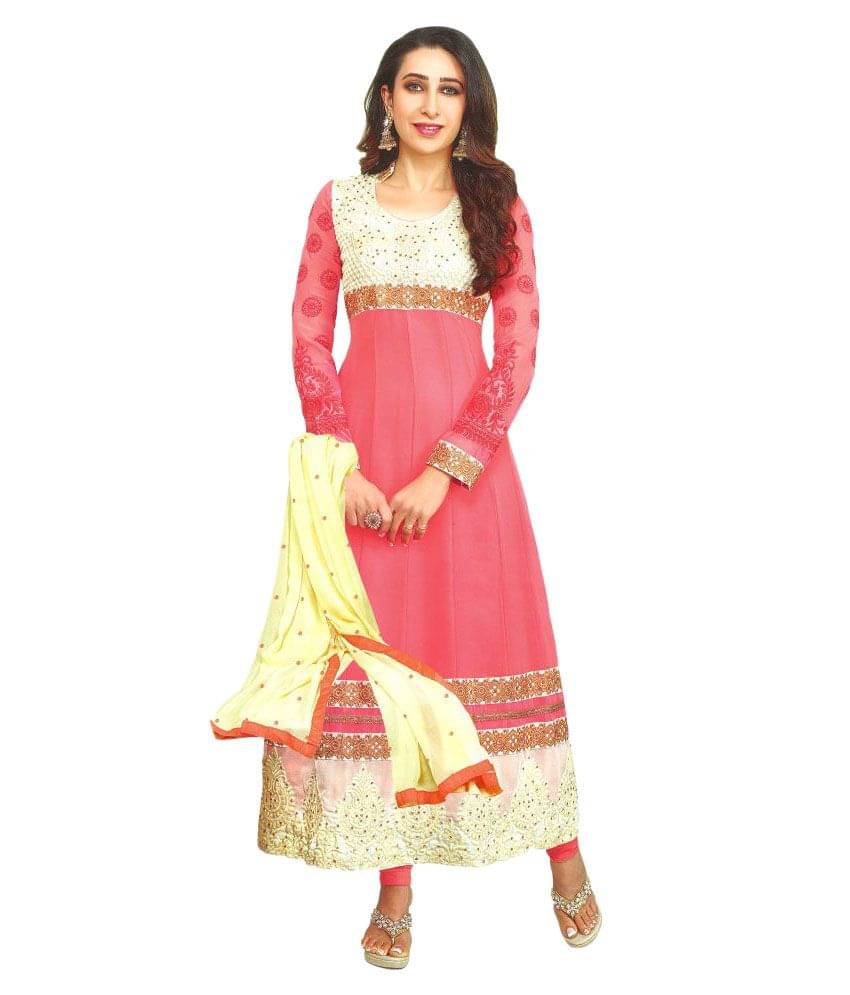 Reya White and Pink Georgette Dress Material Reya White and Pink Georgette Dress Material
