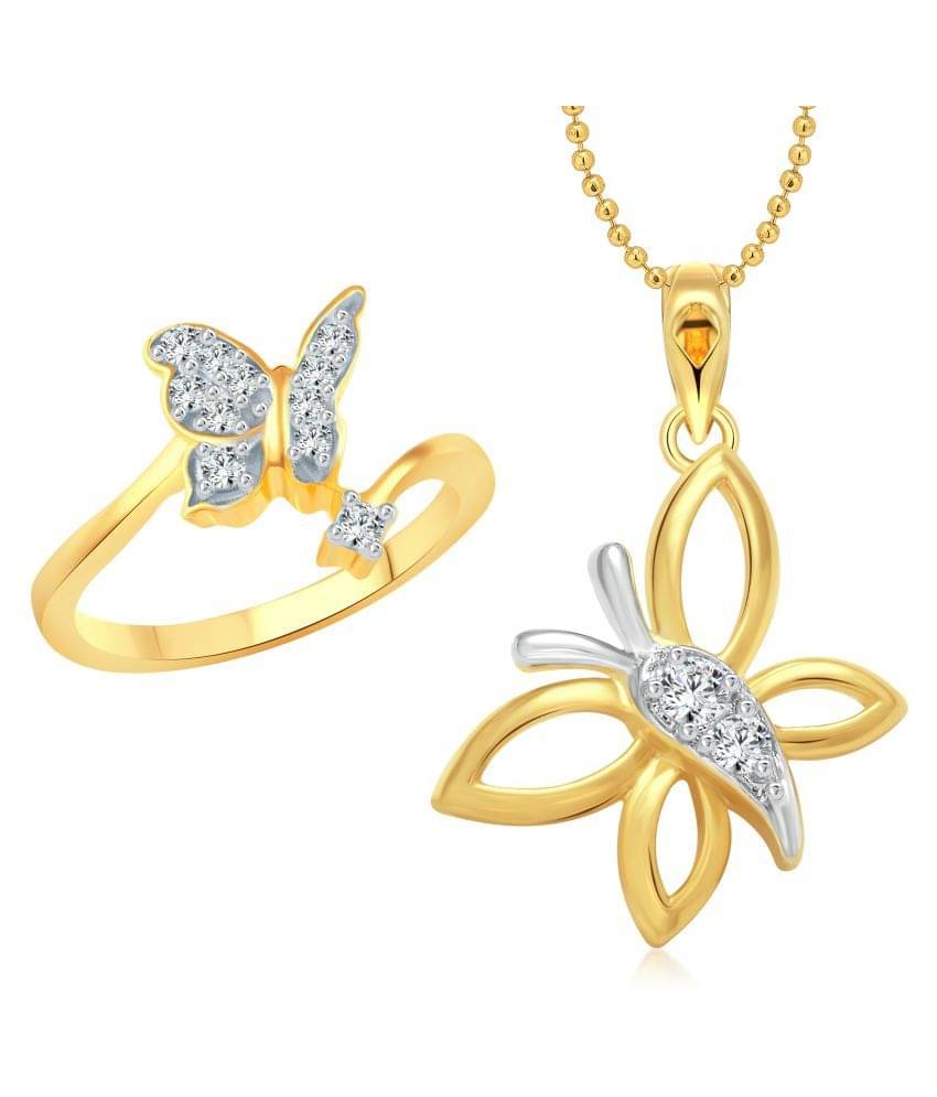 Vighnaharta Angel Butterfly Ring with Pendant Gold and Rhodium Plated Combo set Vighnaharta Angel Butterfly Ring with Pendant Gold and Rhodium Plated Combo set