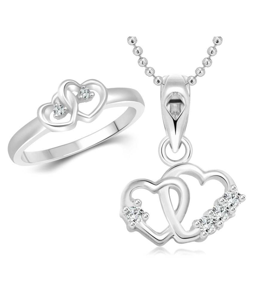 Vighnaharta Dual Heart Ring with Pendant Gold and Rhodium Plated Combo set Vighnaharta Dual Heart Ring with Pendant Gold and Rhodium Plated Combo set