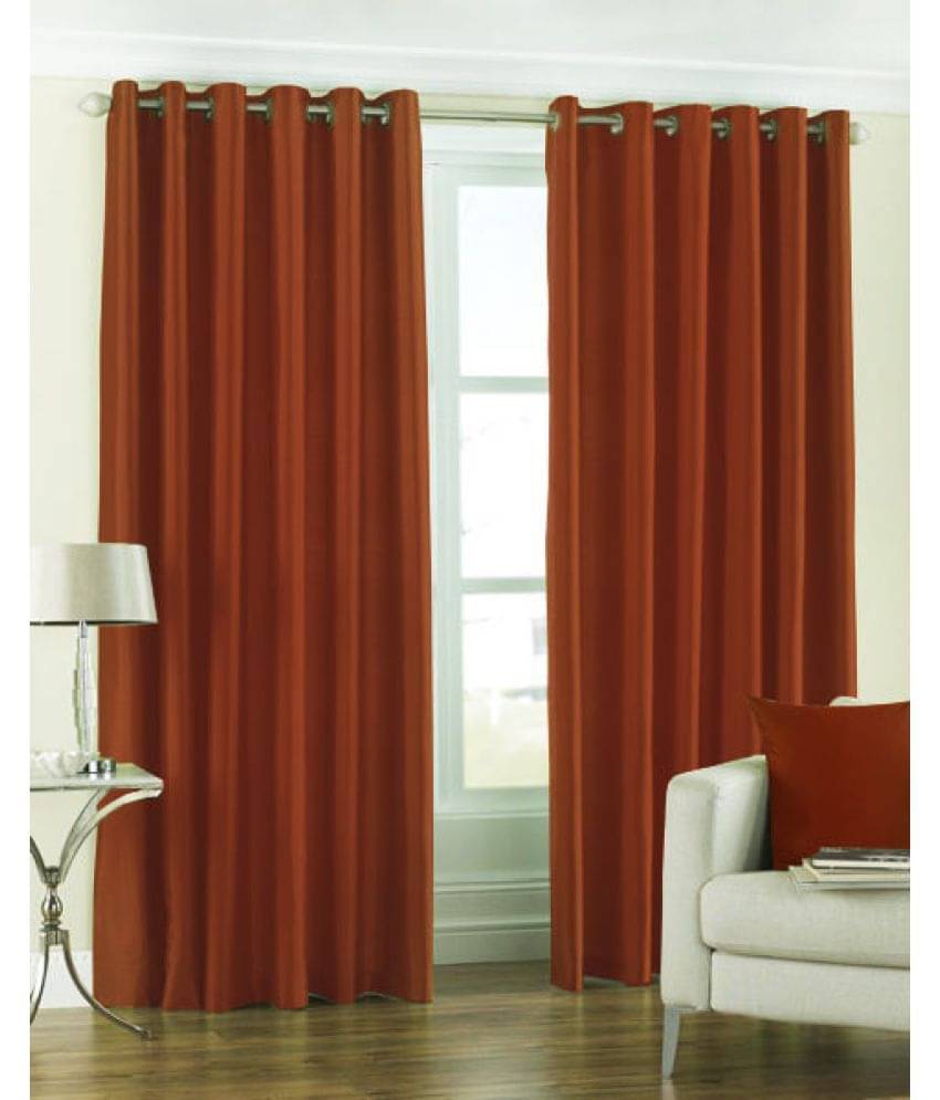 Homefab India Plain Semi-Transparent Eyelet Long Door Curtain 9ft (Pack of 2) - Orange Homefab India Plain Semi-Transparent Eyelet Long Door Curtain 9ft (Pack of 2) - Orange