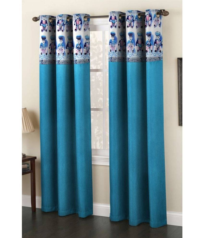     			Homefab India Ethnic Semi-Transparent Eyelet Window Curtain 5ft (Pack of 2) - Turquoise