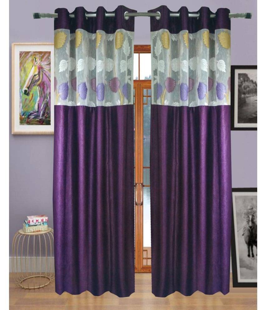 Homefab India Plain Semi-Transparent Eyelet Window Curtain 5ft (Pack of 2) - Purple Homefab India Plain Semi-Transparent Eyelet Window Curtain 5ft (Pack of 2) - Purple