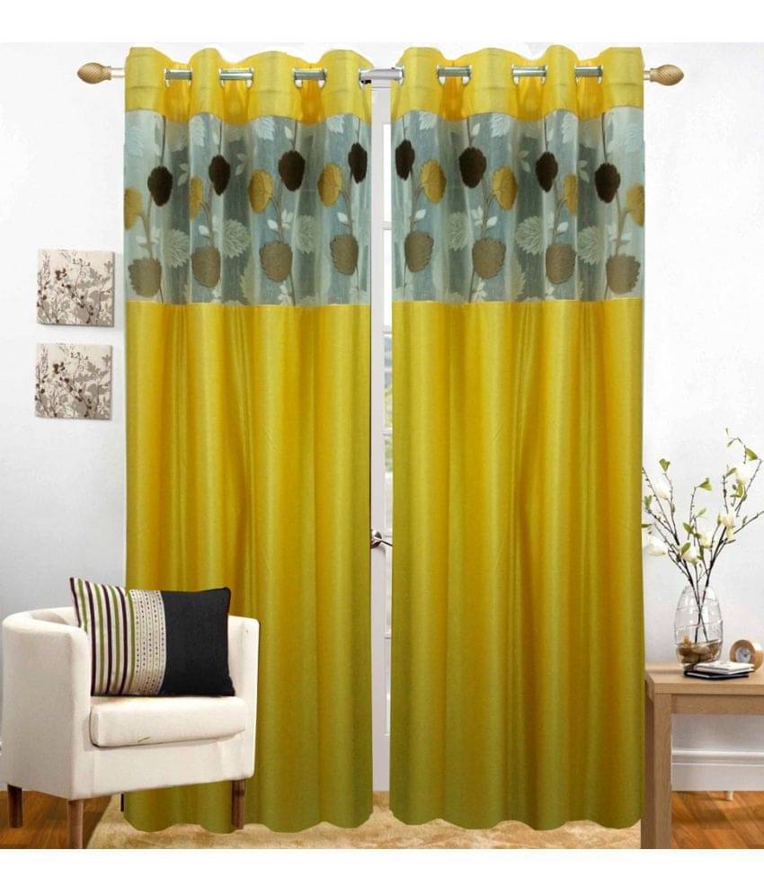 Homefab India Plain Semi-Transparent Eyelet Door Curtain 7ft (Pack of 2) - Yellow     			Homefab India Plain Semi-Transparent Eyelet Door Curtain 7ft (Pack of 2) - Yellow