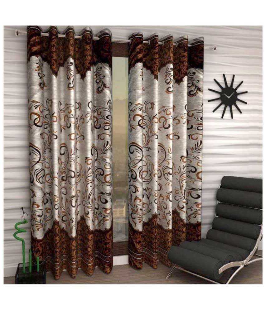 Panipat Textile Hub Floral Semi-Transparent Eyelet Door Curtain 7 ft Pack of 2 -Brown Panipat Textile Hub Floral Semi-Transparent Eyelet Door Curtain 7 ft Pack of 2 -Brown