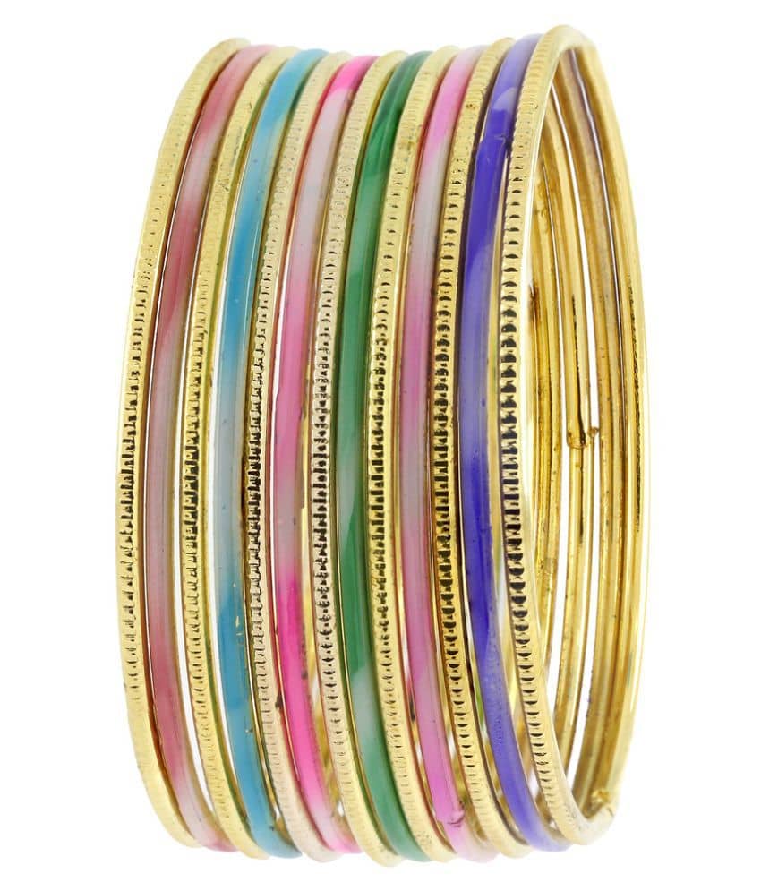 The Jewelbox Multicolour Brass Bangles - Set of 13 - Bangles & Bracelets | Buy online on ZillyBuy