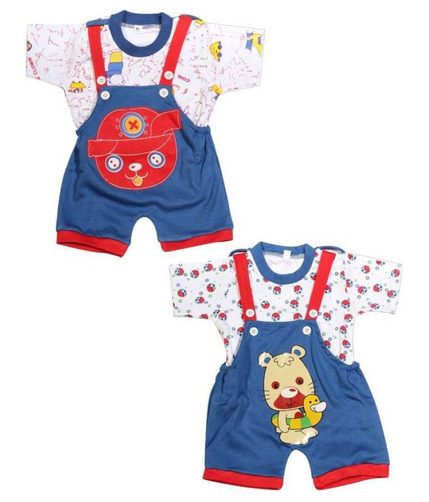     			Babeezworld Pack of 2 Baby Girls Cotton Dungaree Sets ( Multi )