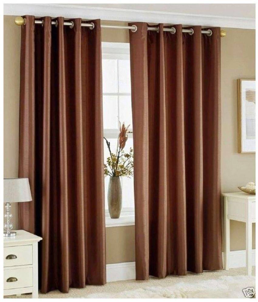     			Tanishka Fabs Solid Semi-Transparent Eyelet Curtain 7 ft ( Pack of 2 ) - Brown