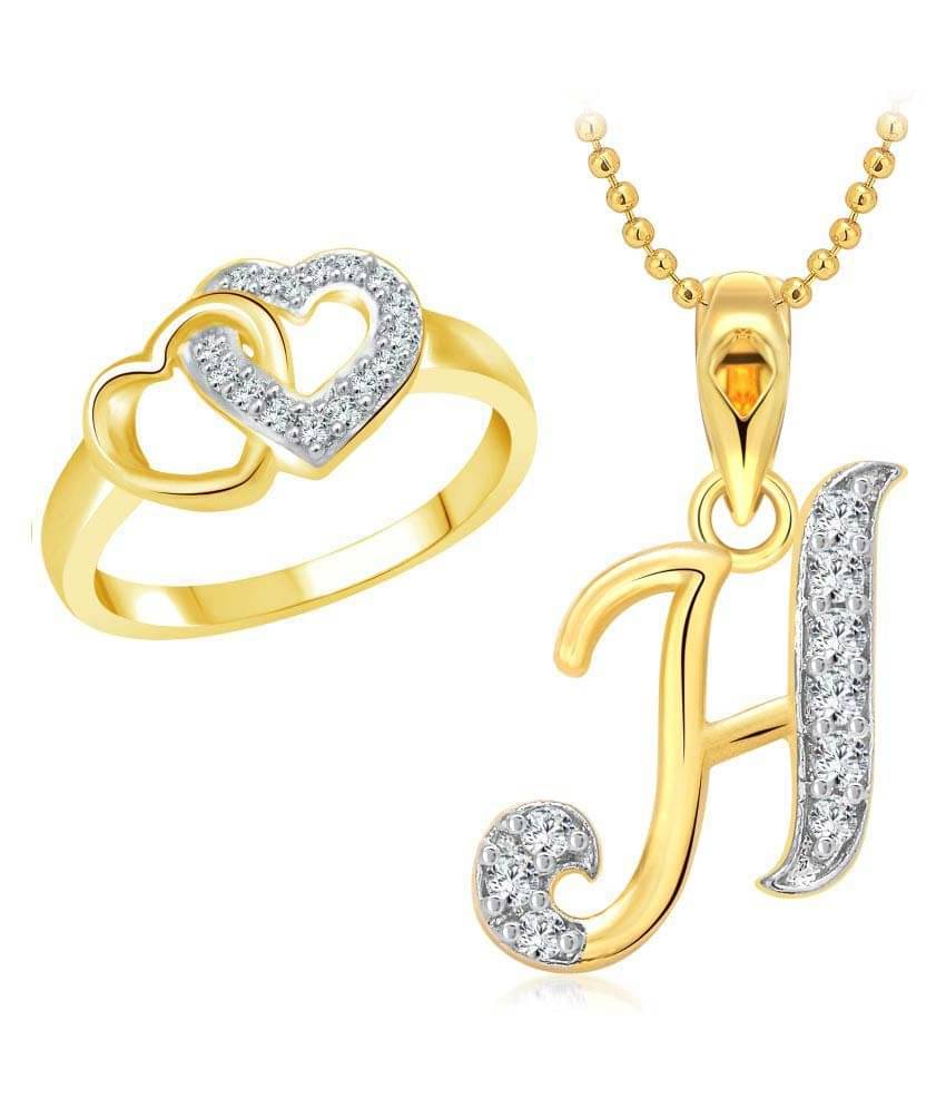     			Vighnaharta Alloy Heart Ring with ''H'' Pendant Gold Plated Jewellery Combo