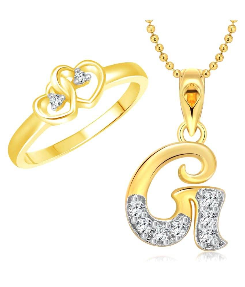 Vighnaharta Alloy Dual Heart Ring with ''G'' Letter Pendant Gold Plated Jewellery Combo     			Vighnaharta Alloy Dual Heart Ring with ''G'' Letter Pendant Gold Plated Jewellery Combo