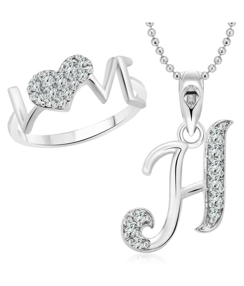 Vighnaharta Alloy Love Ring with Initial ''H'' Alphabet Pendant Rhodium Plated Jewellery Combo set Vighnaharta Alloy Love Ring with Initial ''H'' Alphabet Pendant Rhodium Plated Jewellery Combo set