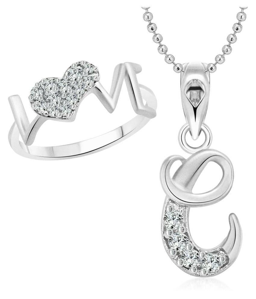     			Vighnaharta Alloy Ring with ''C'' Alphabet Pendant Rhodium Plated Jewellery Combo